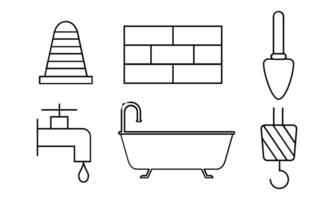 Outline web icons set building, construction and home repair tools vector