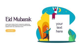 Happy eid mubarak or ramadan greeting with people character vector