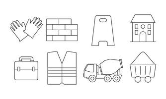 Outline web icons set building, construction and home repair tools vector