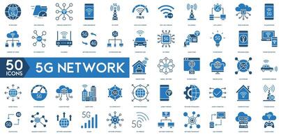 5G Network, Smart Home, Wireless Connectivity, 5G Smartphone, Remote Work, Global Network, Mobile Broadband thin line web icon set. Outline icons collection. Simple vector