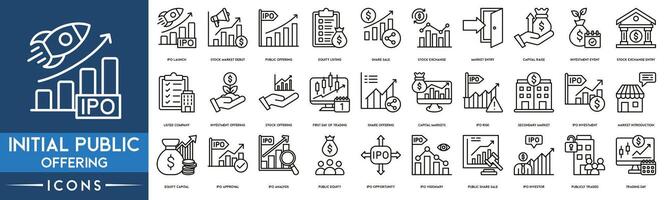 Initial Public Offering icon. IPO Launch, Stock Market Debut, Public Offering, Equity Listing, Share Sale, Stock Exchange, Market Entry, Capital Raise, Investment Event icon vector