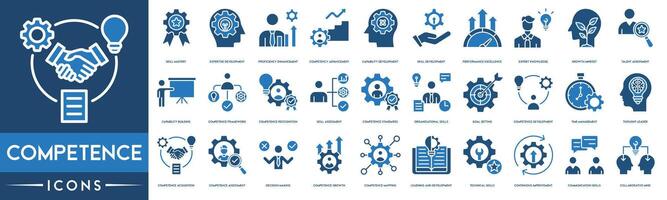 Competence, Skill Mastery, Expertise Development, Proficiency Enhancement, Competency Advancement, Capability Development, Skill Development line web icon set. Outline icons vector