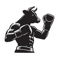 Cow - Boxer cow illustration in black and white vector