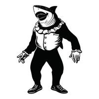 payaso tiburón ilustración en negro y blanco vector