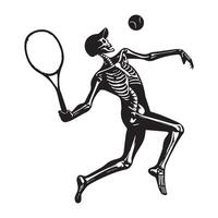 Tennis player skeleton swinging a racket illustration on a white background vector