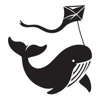 Whale with a kite silhouette on a white background vector