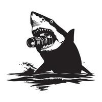 Photographer Shark illustration in black and white vector