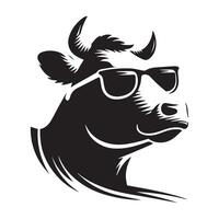 Cow Logo - Cow wearing sunglasses illustration in black and white vector