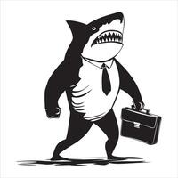 Shark with a tie and briefcase illustration vector
