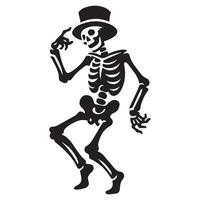 Illustration of a Dancing skeleton with a top hat in black and white vector