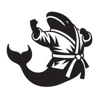 Karate whale illustration in black and white vector
