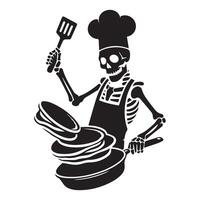 Skeleton silhouette - Chef skeleton flipping a pancake illustration vector