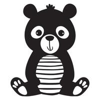 a cute bear sitting with legs forward illustrations in black and white vector