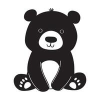 oso logo - un bebé oso sentado ilustración en negro y blanco vector