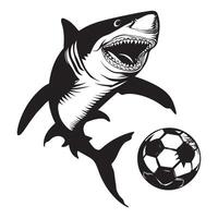 Shark playing soccer illustration in black and white vector