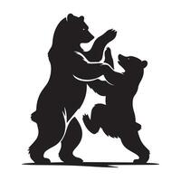 Two bear playing illustration in black and white vector