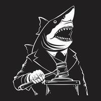 Shark judge with a gavel illustration vector