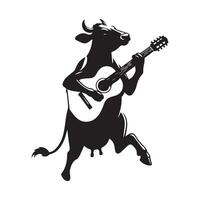 Cow silhouette - Cow playing a guitar illustration vector