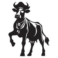 Pirate cow with a patch eye and hat High Quality illustration vector