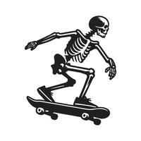 Skateboarding skeleton illustration in black and white vector