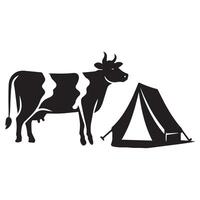 Camping cow beside a tent High Quality illustration vector