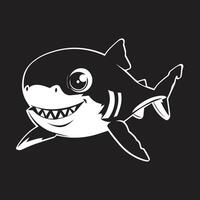 Cute shark illustration in black and white vector