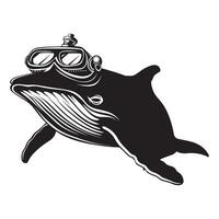 Whale with lab goggles silhouette on a white background vector
