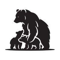 Bear silhouette -A mother bear with her child illustration on a white background vector