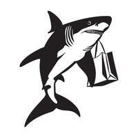 Shark with a shopping bag illustration vector