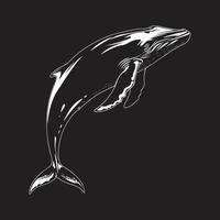 Ninja whale in a stealth pose illustration in black and white vector