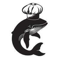 Whale Logo - Chef whale illustration in black and white vector
