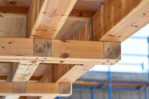 Wooden beams, construction background photo