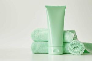 Cosmetic tube with towels photo