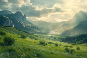 Sunlit landscape background photo