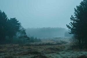 Gloomy Landscape with mist photo