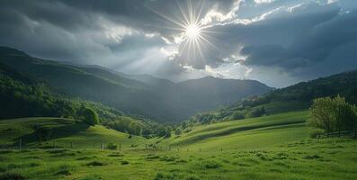 Sunlit landscape background photo