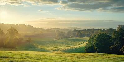 Sunlit landscape background photo