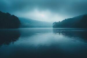 Gloomy Landscape with mist photo