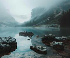 Gloomy Landscape with mist photo