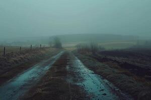 Gloomy Landscape with mist photo