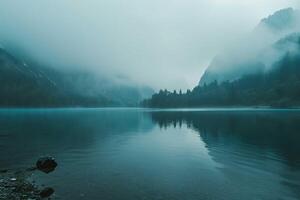 Gloomy Landscape with mist photo