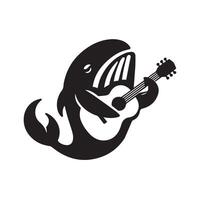 Rock star whale playing a guitar illustration in black and white vector
