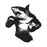 Boxer tiburón ilustración en negro y blanco vector