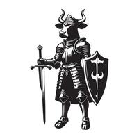 Knight cow with armor High Quality illustration vector