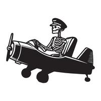 Pilot skeleton in an airplane silhouette on a white background vector