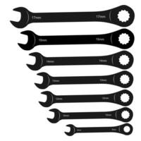 Set of 7 sizes of metric ratchet wrenches vector