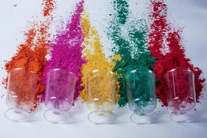 Colorful holi powder for Holi festival of colors on white background. photo