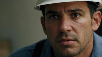 A close-up, revealing the focused and determined expression of a worker photo