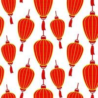 Pattern with a Chinese red paper lantern with tassels, reminiscent of cultural wealth and a festive atmosphere. Festive festival for good luck. A lunar festival, elongated semicircular and decorative vector