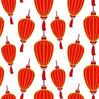 Pattern with a Chinese red paper lantern with tassels, reminiscent of cultural wealth and a festive atmosphere. Festive festival for good luck. A lunar festival, elongated semicircular and decorative vector